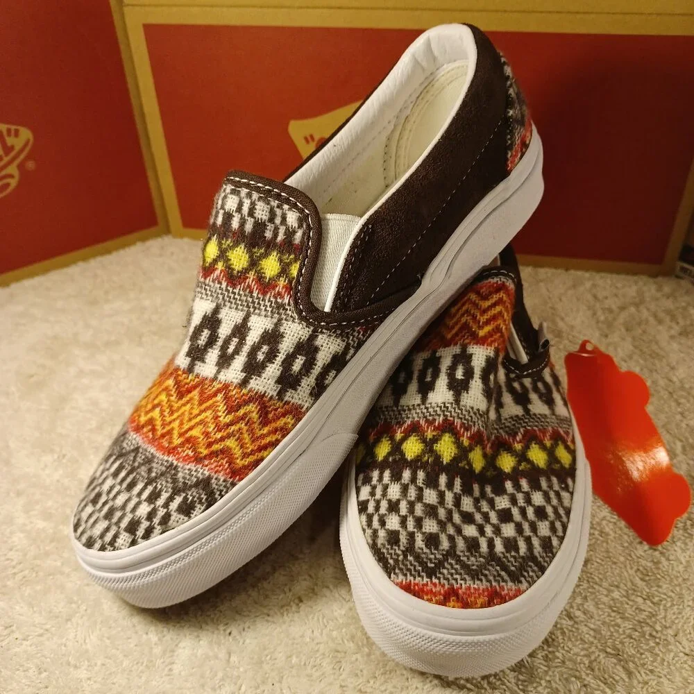 Vans Men's 4.5/Women's 6 Slip On Fair Isle Brown Woven Textile VN0A5JMHBF